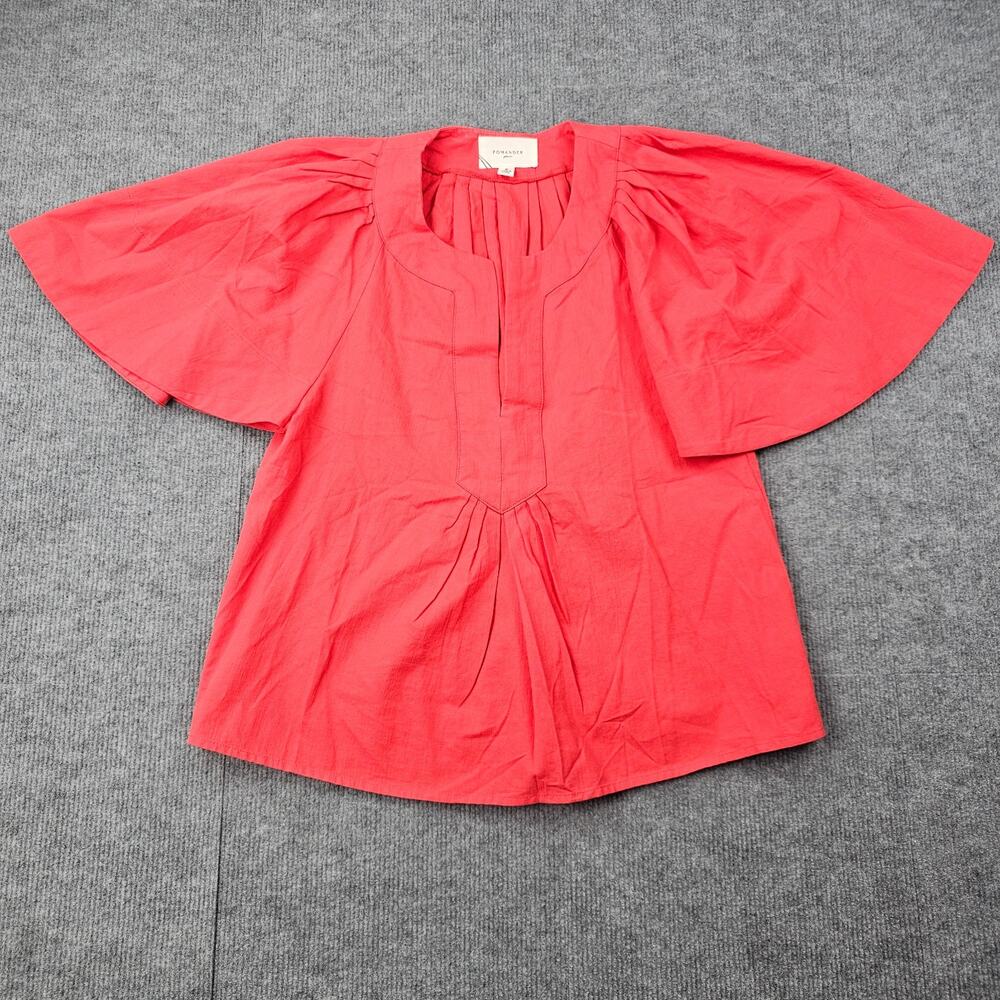 Pomander Place Blouse Womens Small Finley Flutter Sleeve Cotton Preppy Minimal